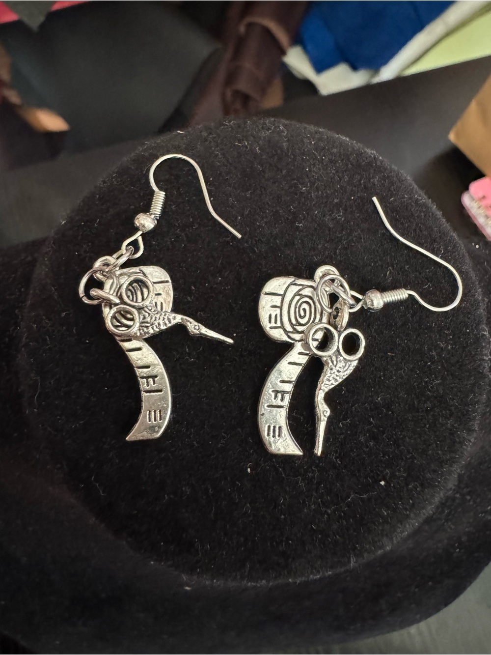 Silver Sewing Scissors & Measuring Tape Dangle Earrings - Women Jewelry